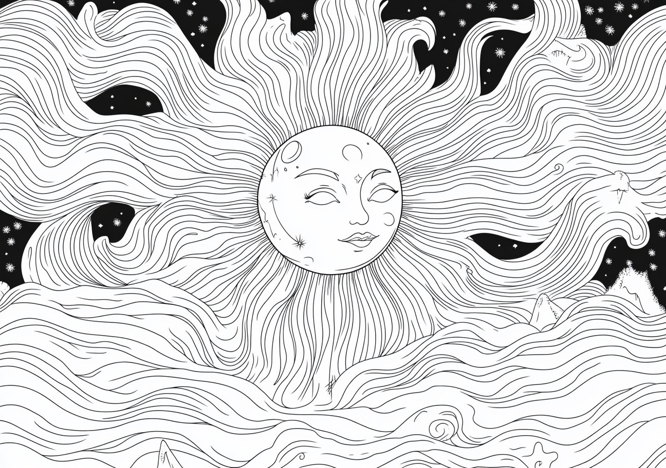 Sun Coloring Pages, Sun mysterious