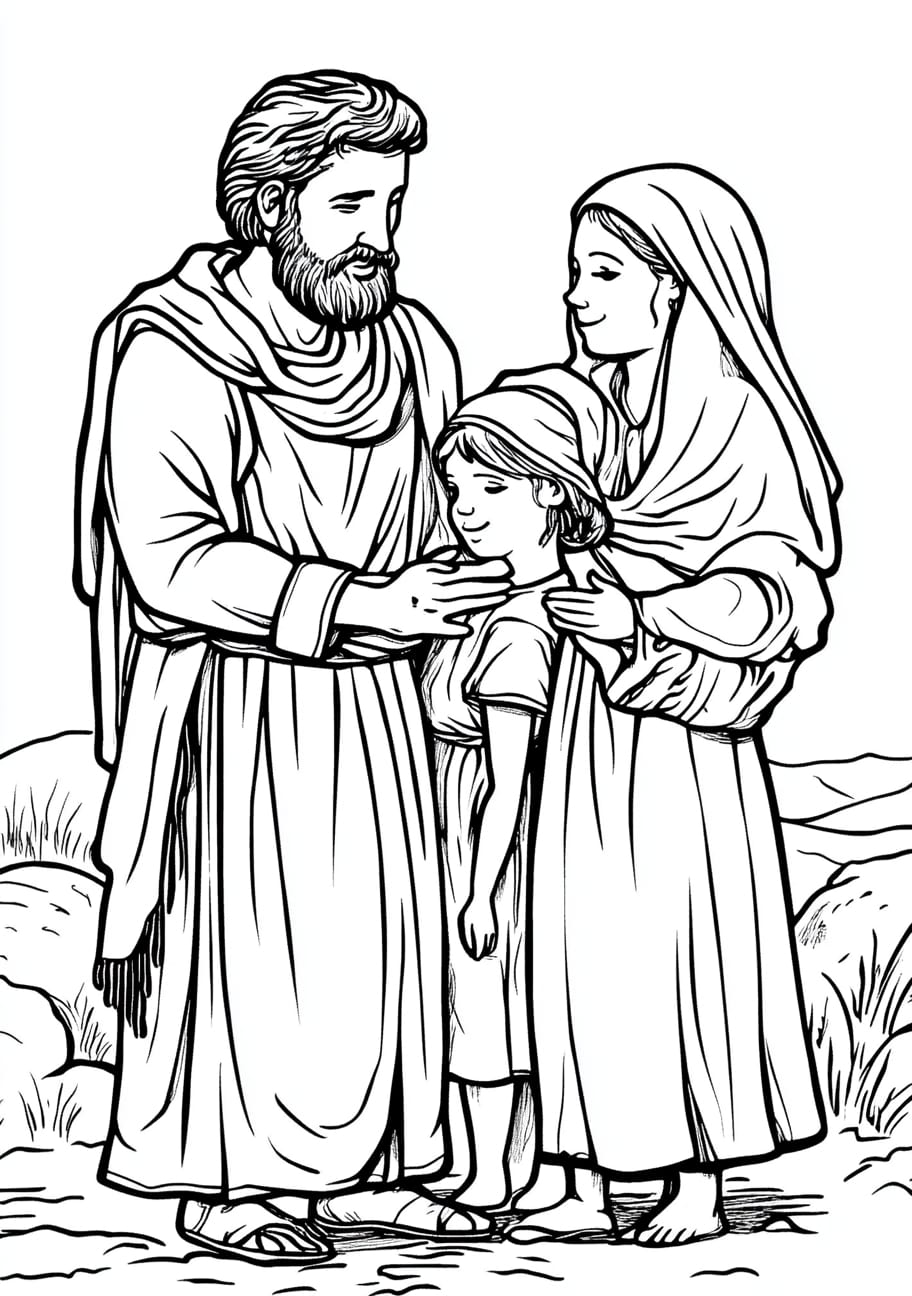 Isaac and Rebekah Coloring Pages, Rebekahs family saying goodbye