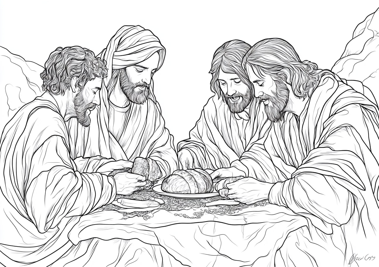 Jesus Resurrection Coloring Pages, Jesus breaking bread with the disciples