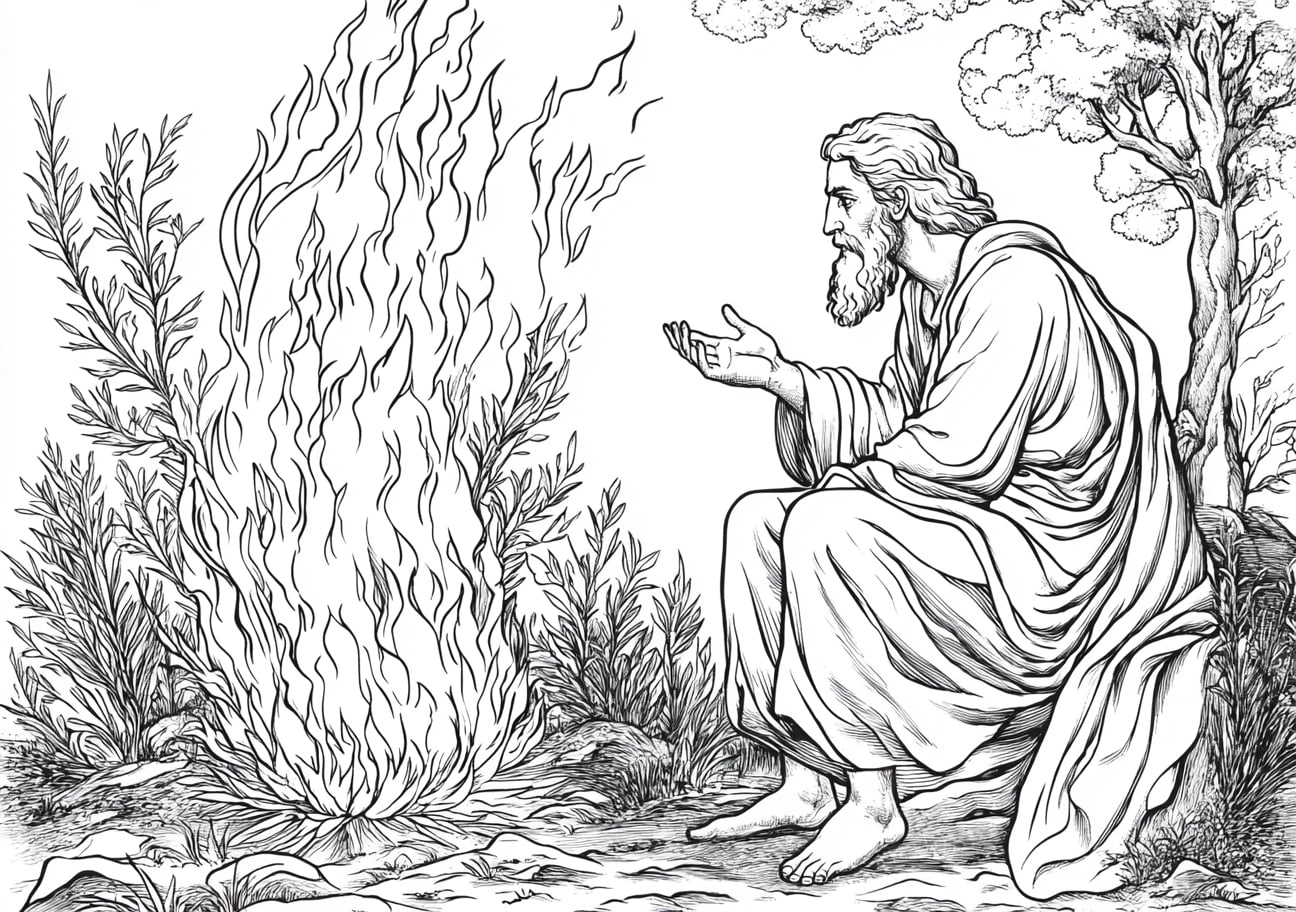 Moses Coloring Pages, Moses encountering the burning bush