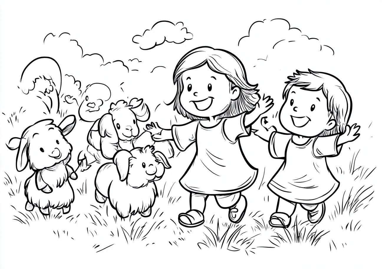 Childhood Jesus Coloring Pages, Childhood Jesus at play with friends