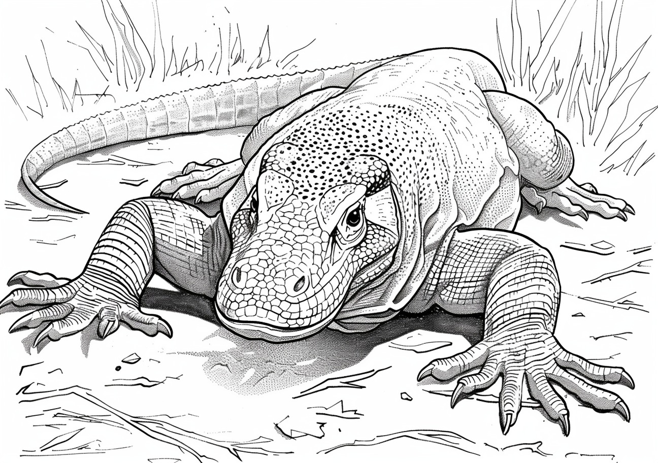 Komodo Dragon Coloring Pages, Realistic Komodo Dragon