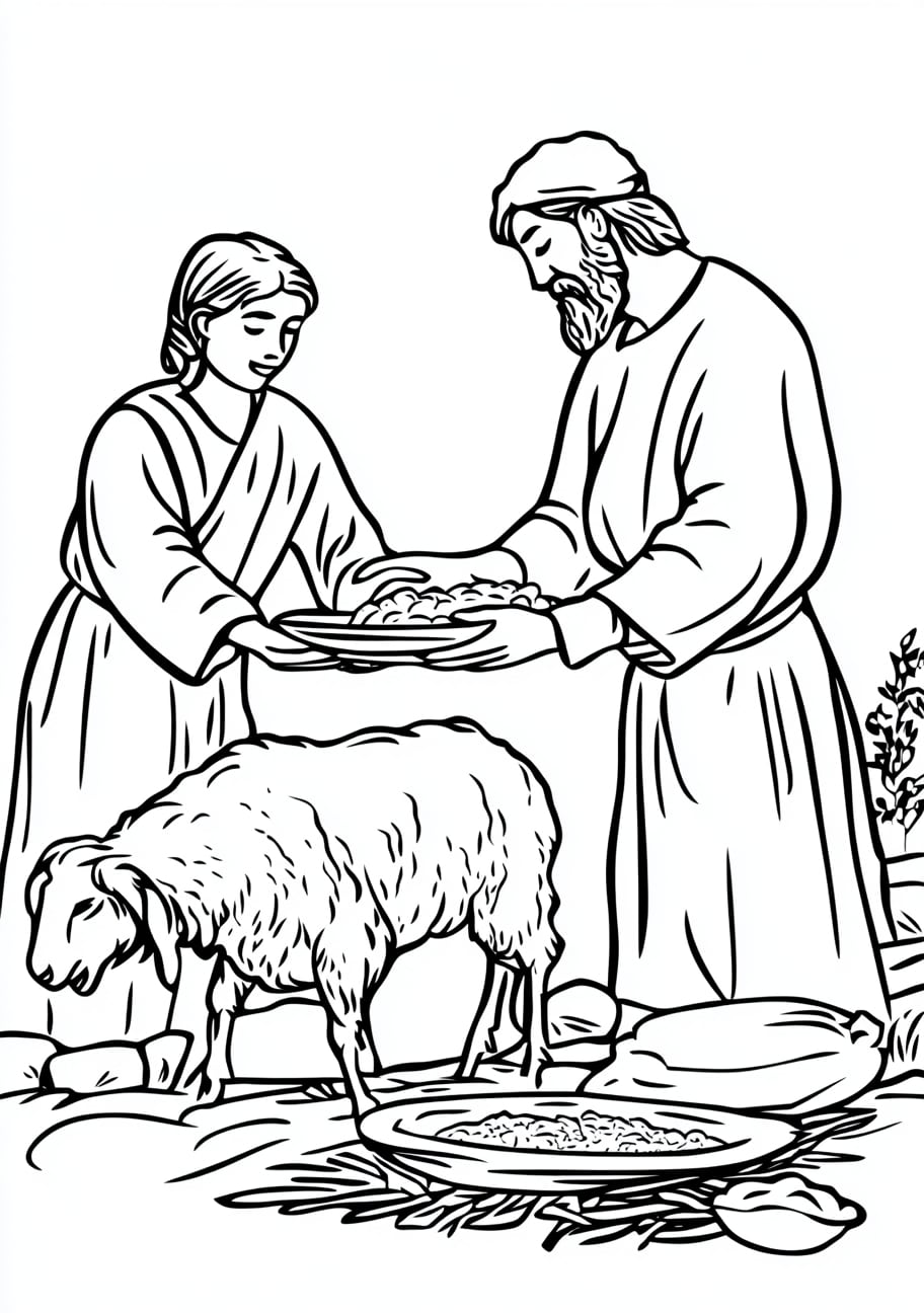 Israelites in Egypt Coloring Pages, The Passover lamb being prepared