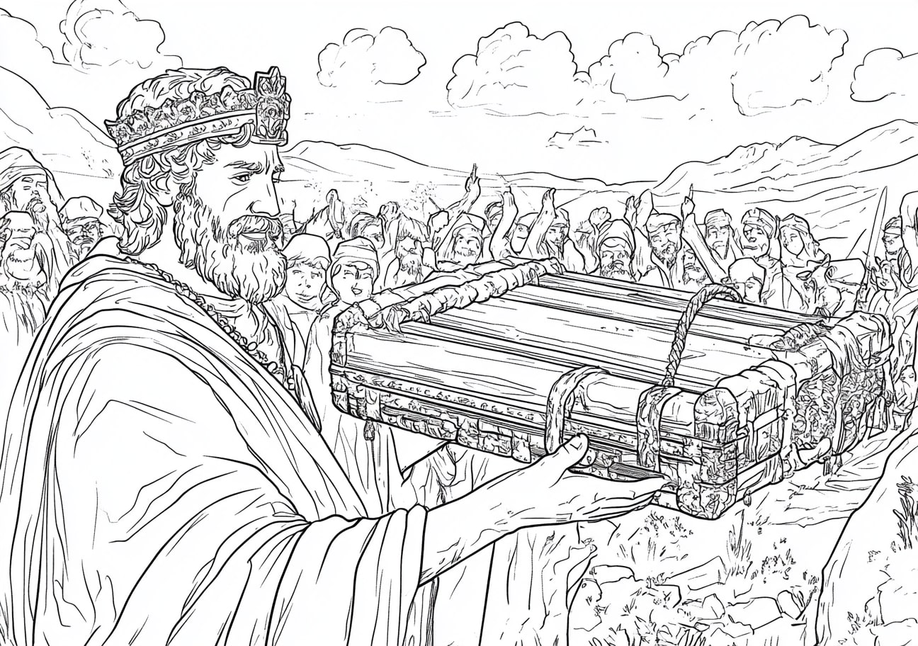 King David Coloring Pages, King David bringing the Ark of the Covenant to Jerusale