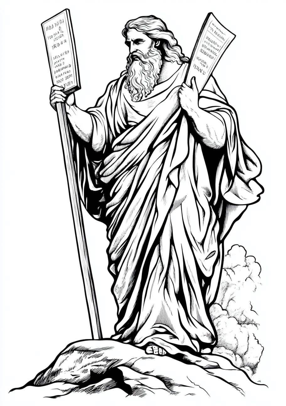 The Ten Commandments Coloring Pages, The Ten Commandments with Moses on Mount Sinai