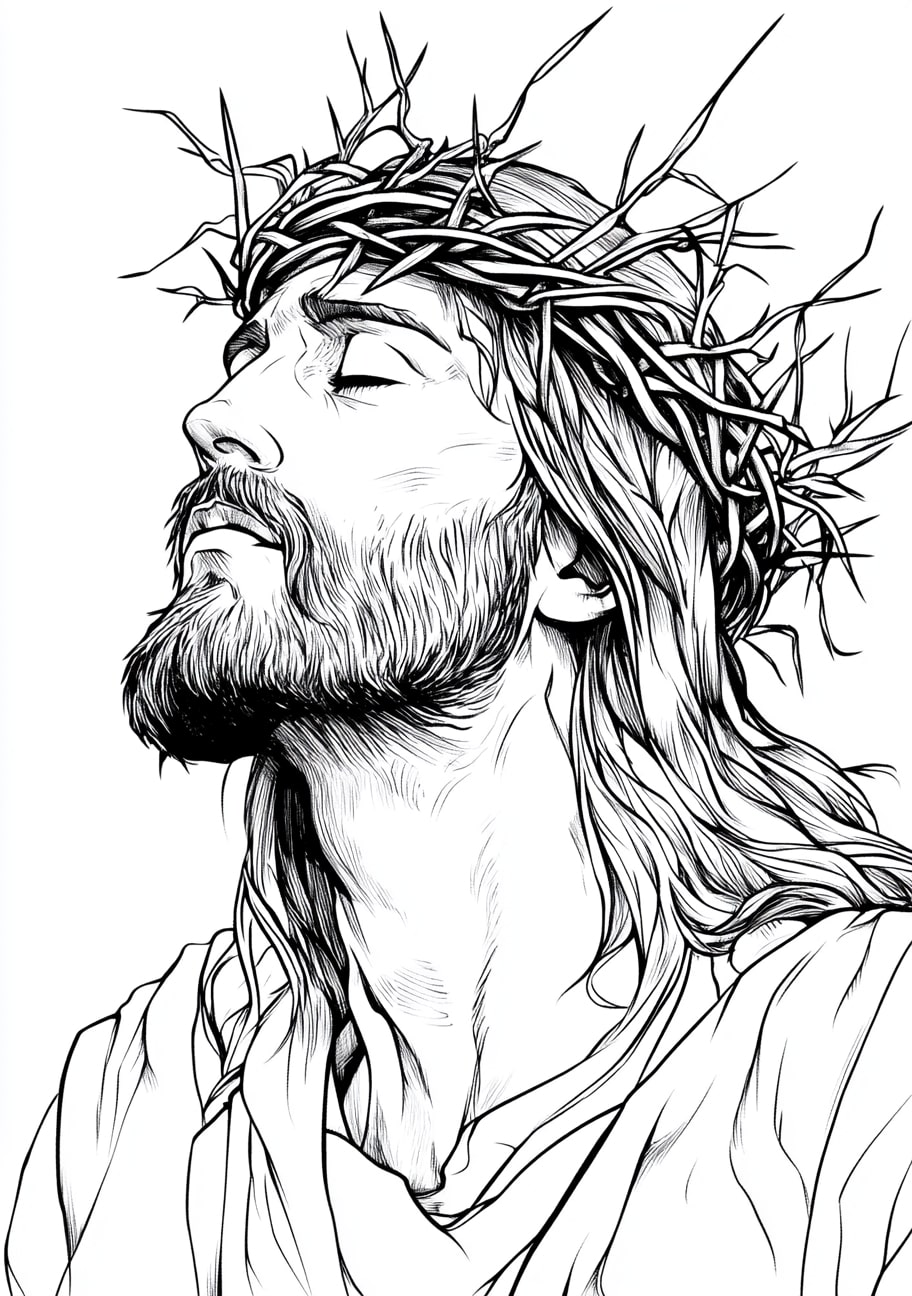 Jesus On Cross Coloring Pages, Jesus on the cross with the crown of thorns