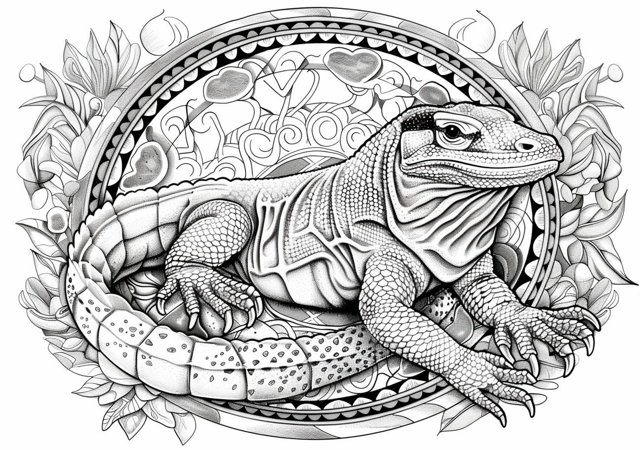 Komodo Dragon Coloring Pages, Mandala Komodo Dragon