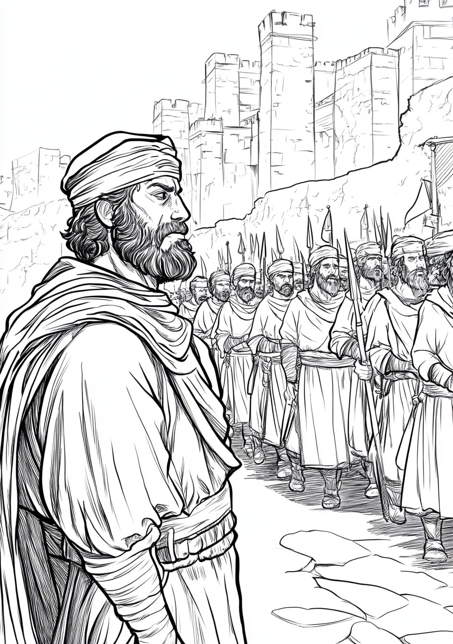 Walls Of Jericho Coloring Pages, The final day of marching around Jericho seven times