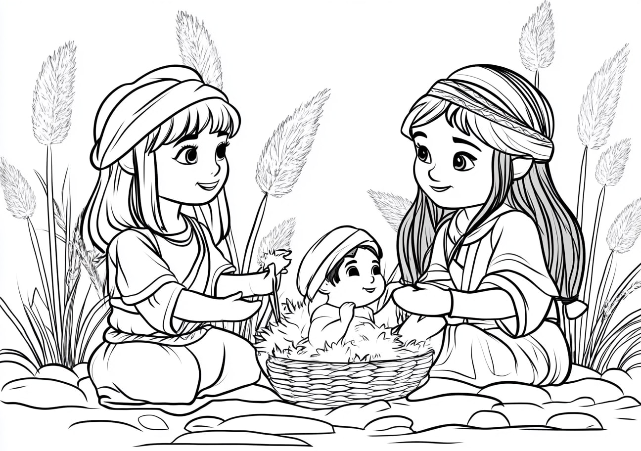 Baby Moses Coloring Pages, Baby Moses being found by Pharaohs daughter