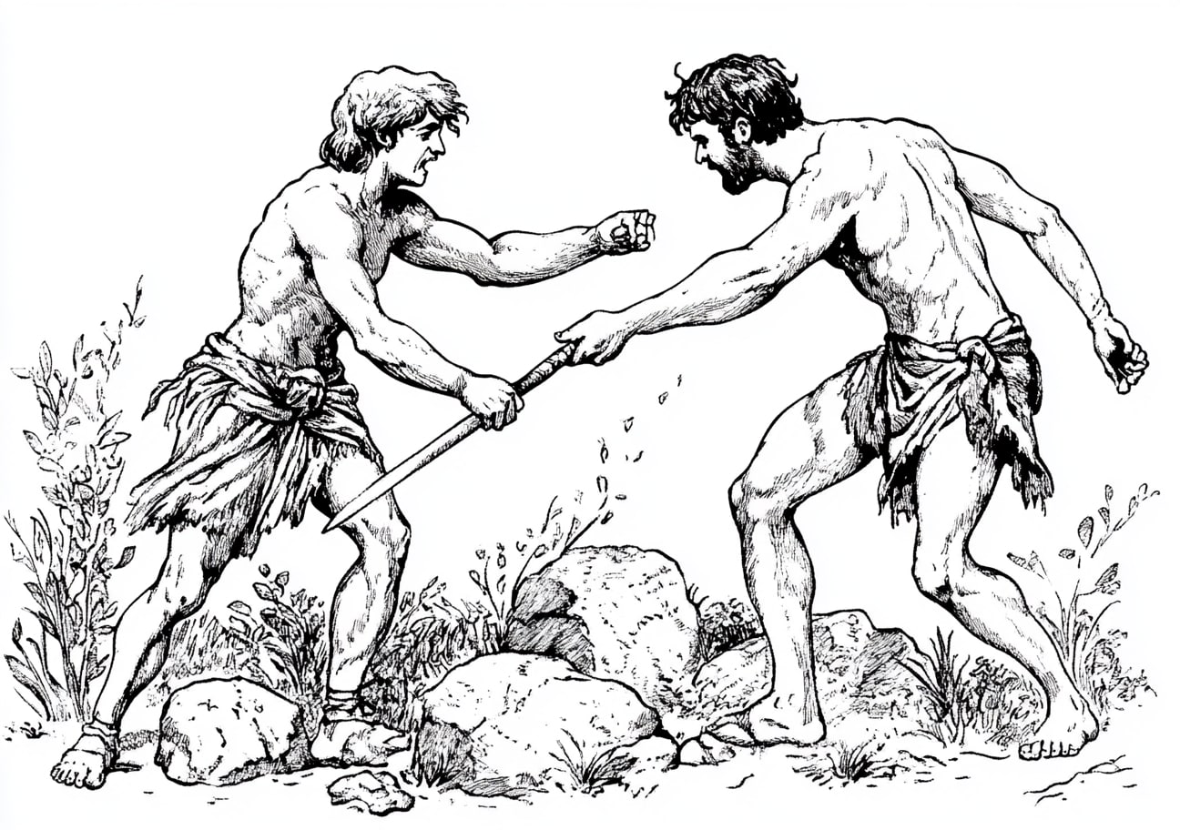 Cain and Abel Coloring Pages, Cain striking Abel