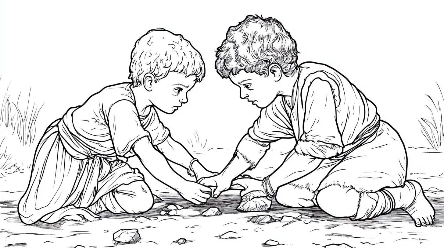 Jacob and Esau Coloring Pages, Jacob and Esau wrestling as children