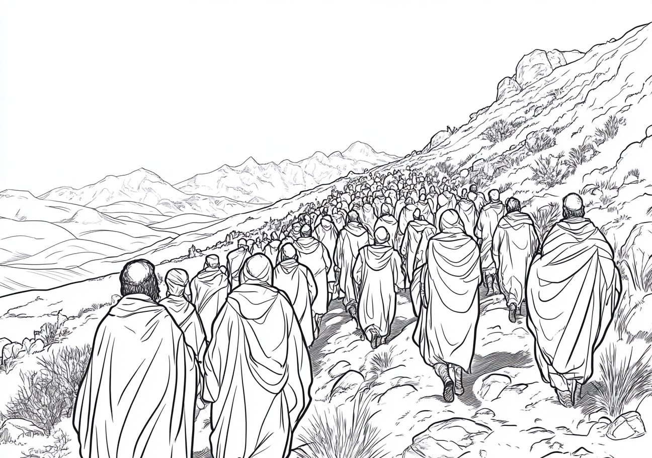 Exodus Coloring Pages, Exodus with the Israelites wandering in the desert