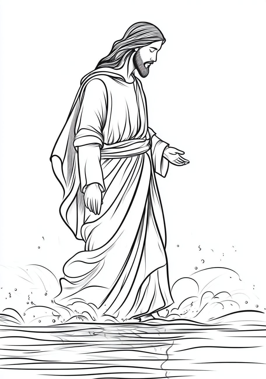 Miracles of Jesus Coloring Pages, Jesus walking on water