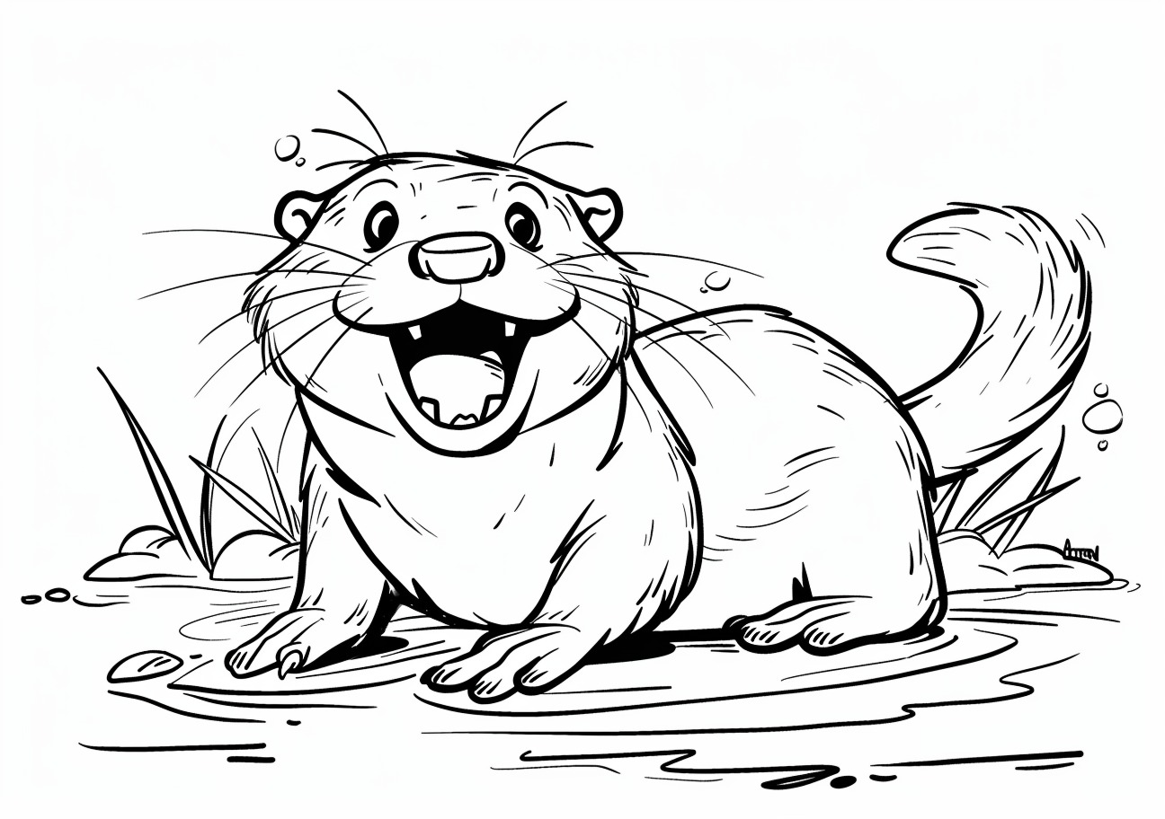 Otter Coloring Pages, Happy Otter