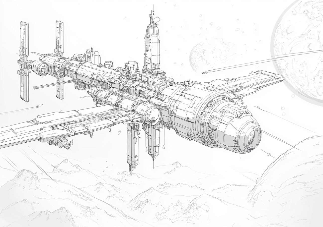 Space Station Coloring Pages, Space Station futuristic detailed