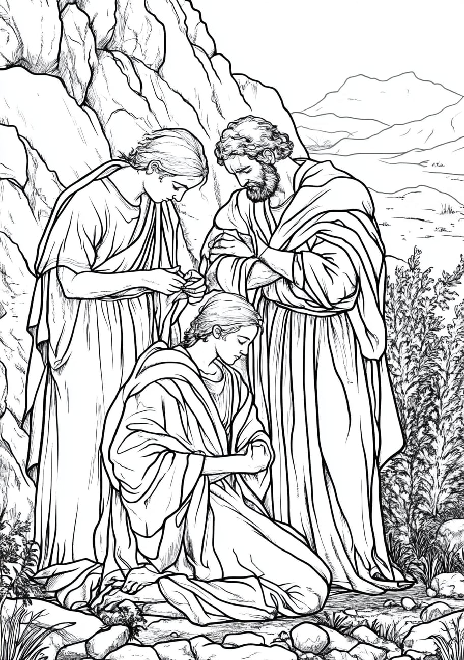 Cain and Abel Coloring Pages, Cain and Abels families mourning