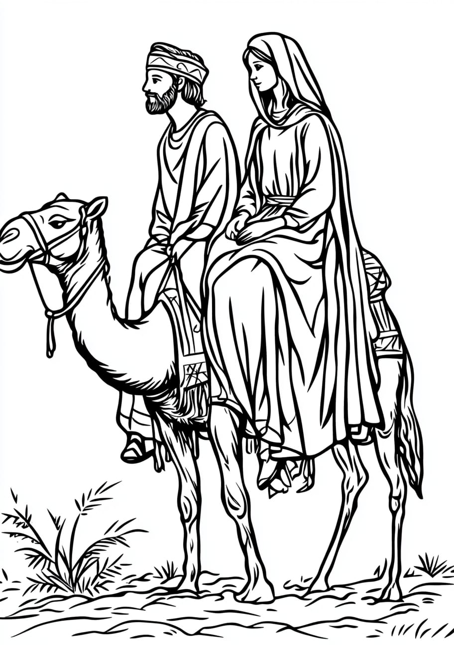 Isaac and Rebekah Coloring Pages, Isaac and Rebekah riding on a camel