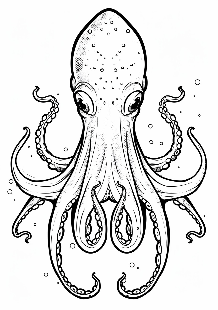 Squid Coloring Pages, Realistic Squid