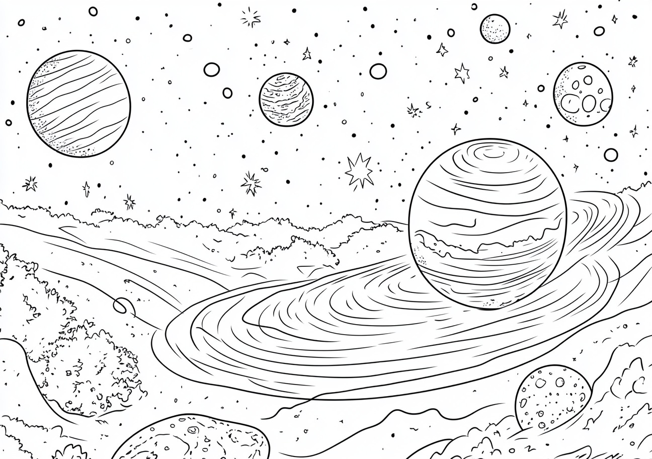 Solar System Coloring Pages, Solar system glowing