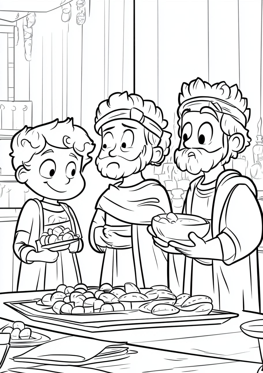 Daniel and his friends Coloring Pages, Daniel and his friends refusing the kings food