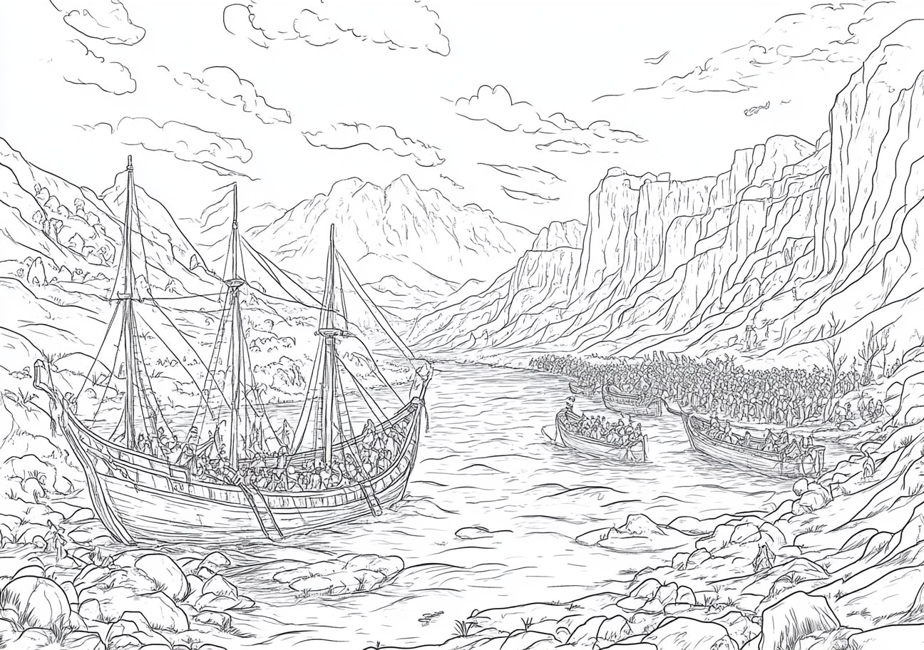 Exodus Coloring Pages, Exodus with the crossing of the Jordan River