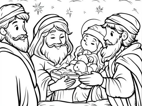 Jesus is born with the wise men bringing gifts