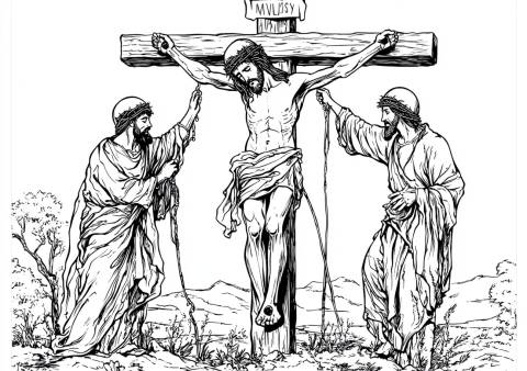 Jesus on the cross with the two thieves